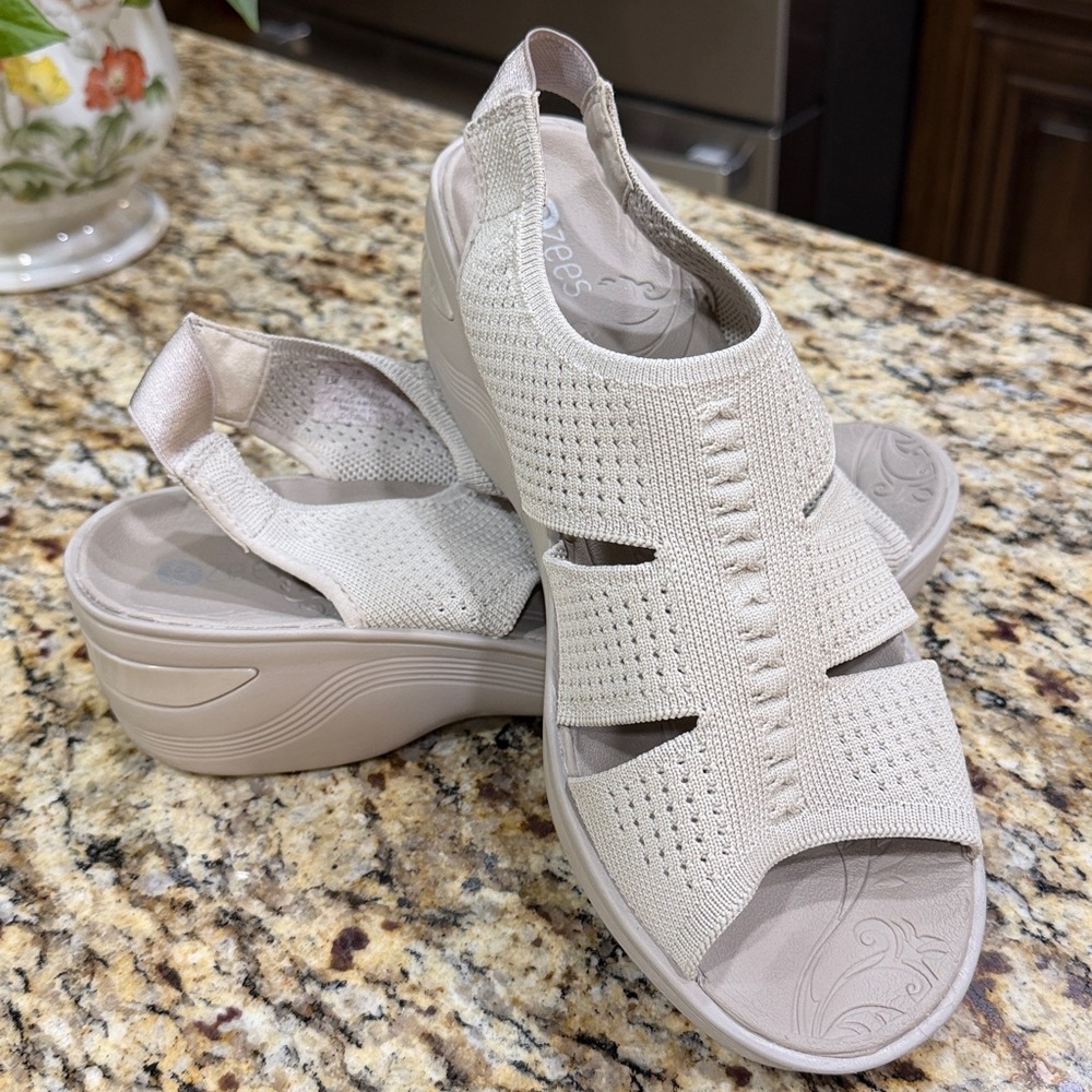 Bzees Beige Knit Slingback Sandals